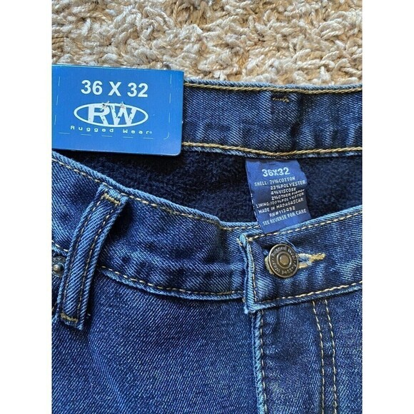 Rugged Wear Jeans Fleece Lined Denim Mens Size 36x32 Blue Straight Leg New - Picture 5 of 10